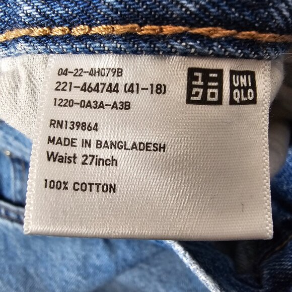 Uniqlo 100% Cotton Straight Leg High Rise 5 Pocket Jeans Medium Blue Wash Sz 27 - Picture 6 of 9
